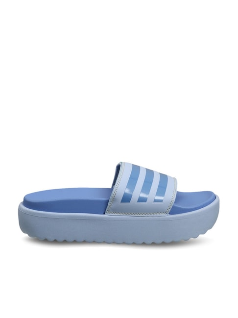 Adidas Women&#039;s ADILETTE PLATFORM Blue Slides - View 2