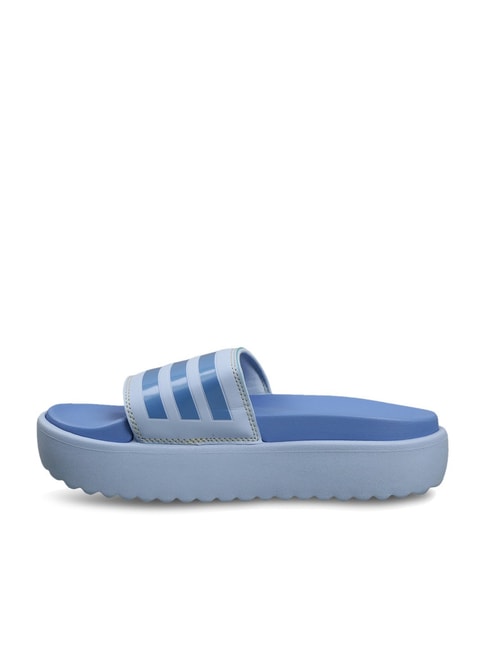 Adidas Women&#039;s ADILETTE PLATFORM Blue Slides - View 4