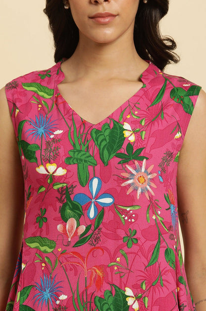 Pink Floral Printed Sleeveless Kurta & Pants Co-Ord Set - View 3