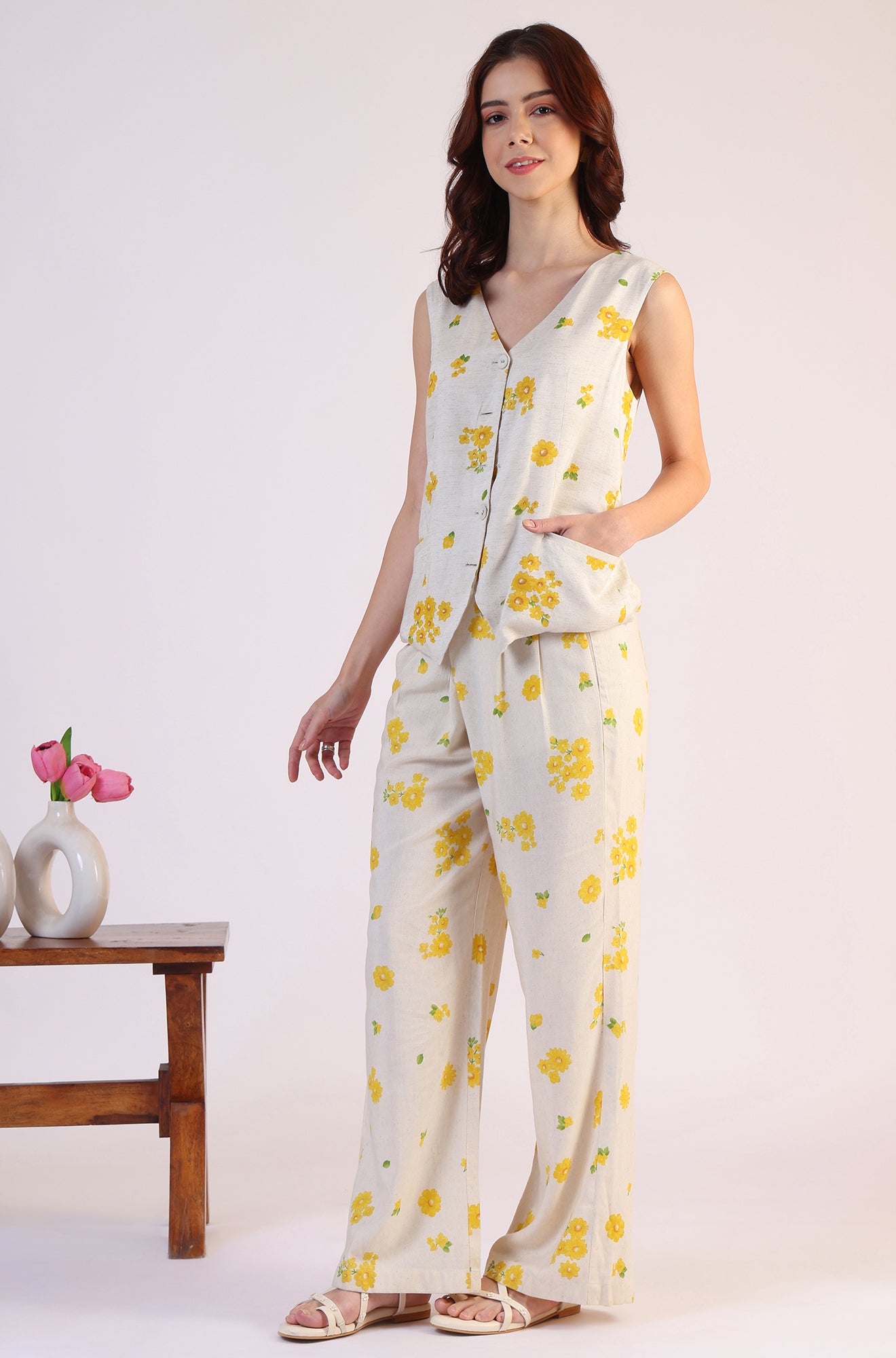 Floral Printed Rayon Top & Parallel Pant Co-Ord Set - View 8