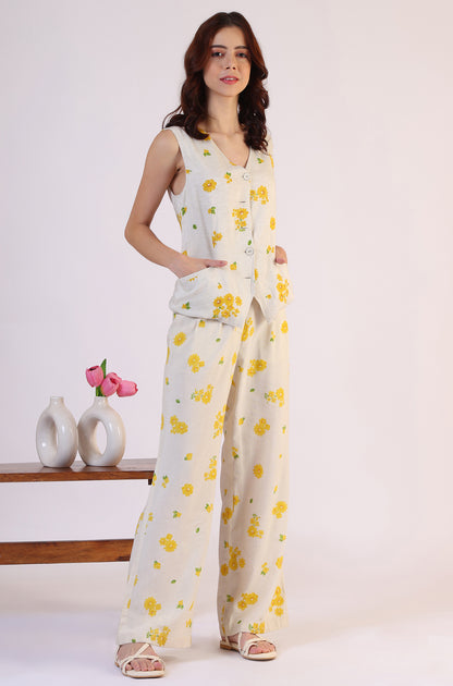 Floral Printed Rayon Top & Parallel Pant Co-Ord Set - View 3