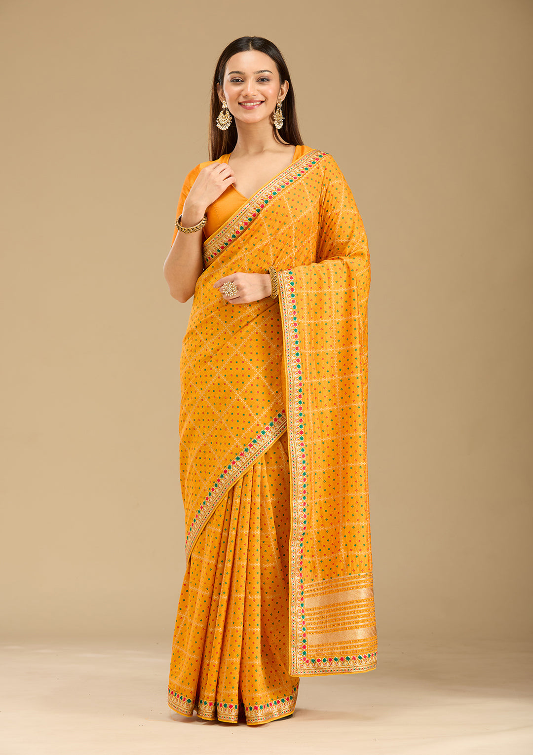 Mustard Zariwork (Gold) Soft Raw Silk Saree - View 7