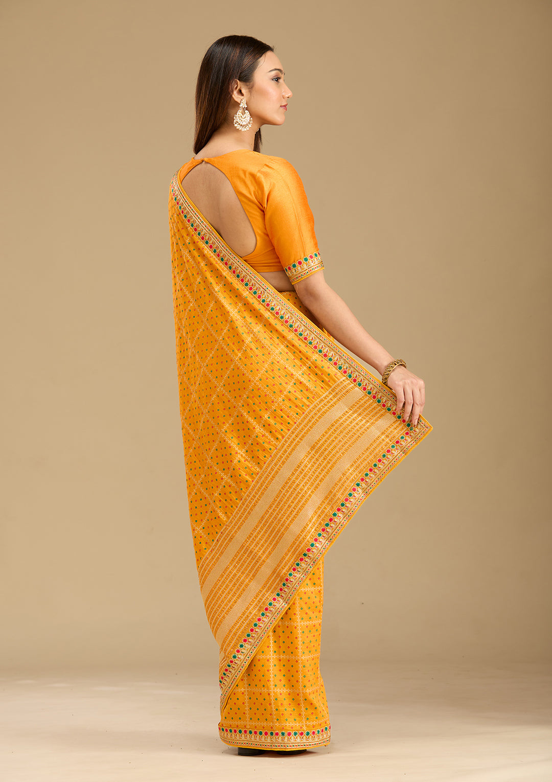 Mustard Zariwork (Gold) Soft Raw Silk Saree - View 6