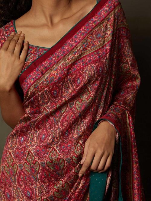 Pink & Beige Shereen Saree With Unstitched Blouse - View 2