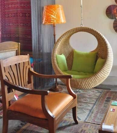 Hanging Swing Chair for Balcony & Living Room | Handwoven Cane Hammock Zula for Adults | Indoor Outdoor Single Seater Jhula | Handmade Rattan Swing Chair (91x46x91 cm) - View 3