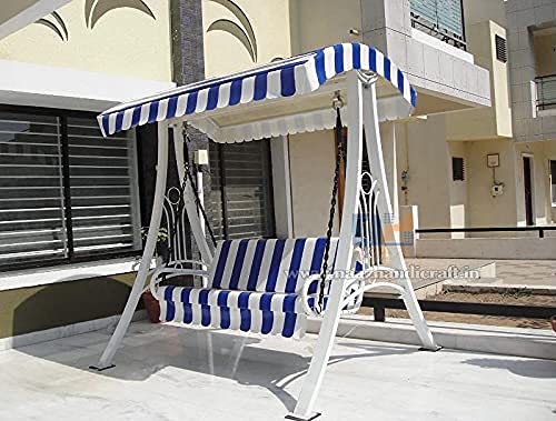 Swing/Jhula Indoor Outdoor With Stand, Roof &amp; Seat 300 Kgs Capacity (White),White, Blue,3 Seater(Hmck-001)(Wrought Iron), 58.66 CM - View 3